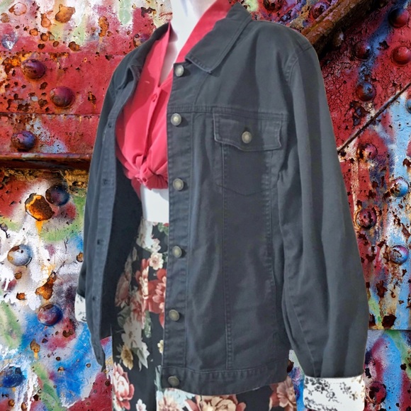 90s Vintage Black Denim Oversized Boyfriend Jacket Shacket - Picture 3 of 14